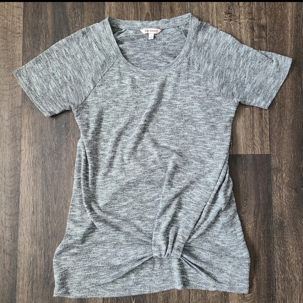 Juicy Couture Shirt Womens Size Medium Heathered Gray Stretch Top Cute SS